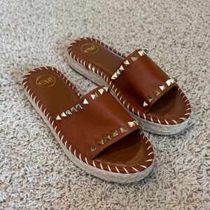 Brown Studded Slide Sandals